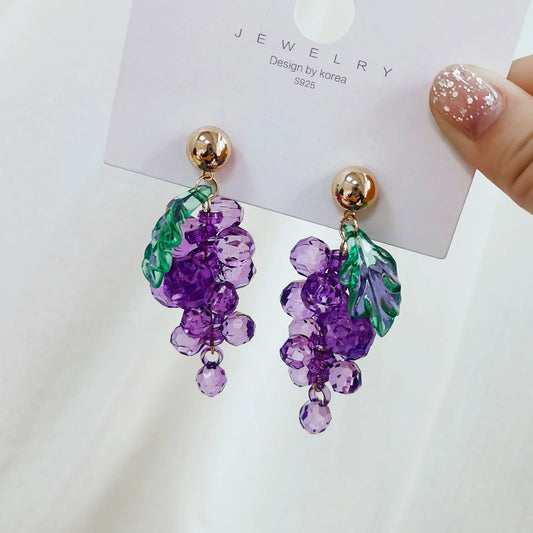 Kiss Jewelry Sweet Purple Grape Charm Drop Earrings for Women Korean Fashion INS Style Cute Fruits Summer Earring Party Gift