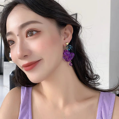 Kiss Jewelry Sweet Purple Grape Charm Drop Earrings for Women Korean Fashion INS Style Cute Fruits Summer Earring Party Gift