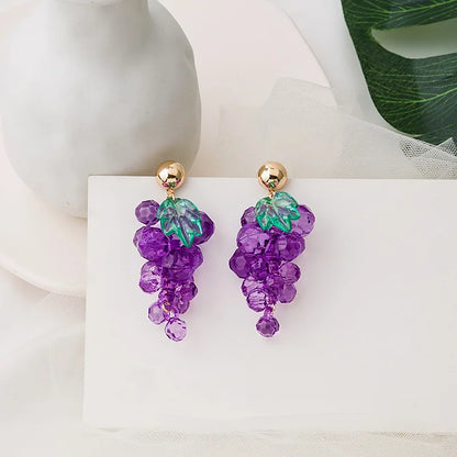 Kiss Jewelry Sweet Purple Grape Charm Drop Earrings for Women Korean Fashion INS Style Cute Fruits Summer Earring Party Gift