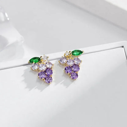 New Exquisite Purple Zircon Grape Stud Earrings for Women Cute and Fashionable Daily Accessories Party Jewelry Birthday Gifts